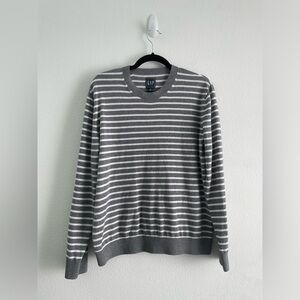 GAP Men’s striped sweater gray white stripes classic minimal basic longsleeve M